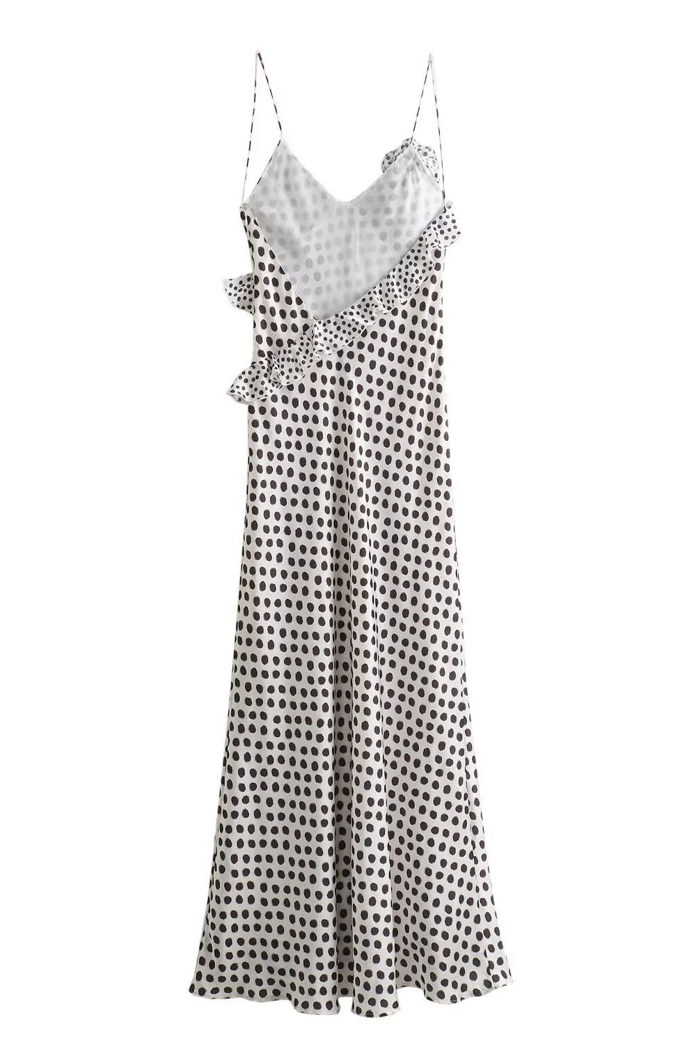 Fantasy Polka Dot Print Guipure Ruffled Suspender Maxi Dress