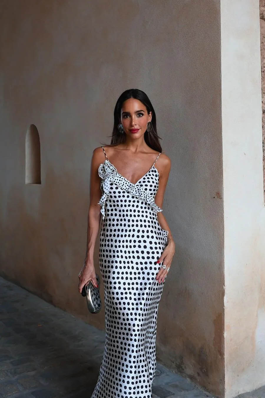 Fantasy Polka Dot Print Guipure Ruffled Suspender Maxi Dress