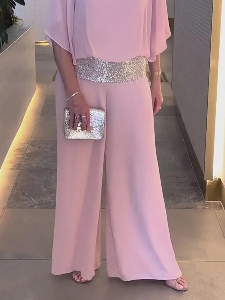 Ensemble deux pièces de luxe avec accents à paillettes et design color block