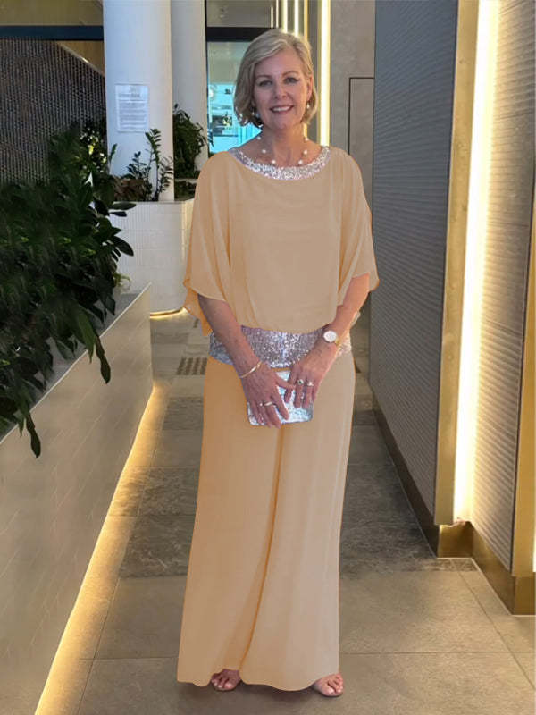 Ensemble deux pièces de luxe avec accents à paillettes et design color block