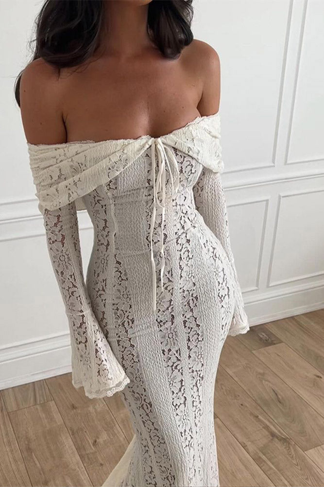 Lace Flared Sleeve off-Shoulder Dress