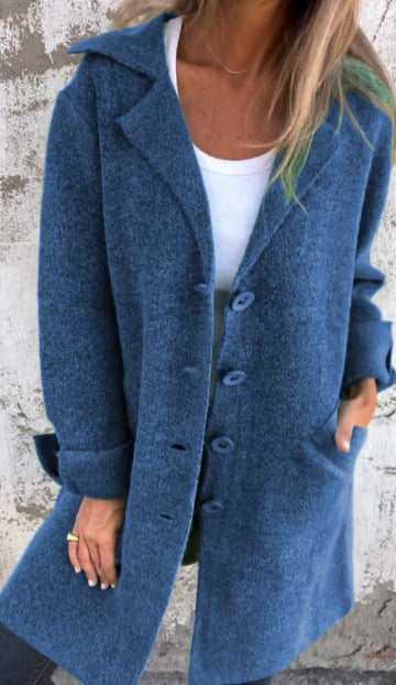 Baylea - Manteau Casual Monocouleur avec Revers en Laine