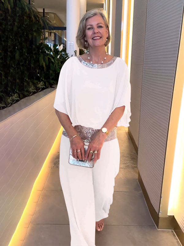 Ensemble deux pièces de luxe avec accents à paillettes et design color block