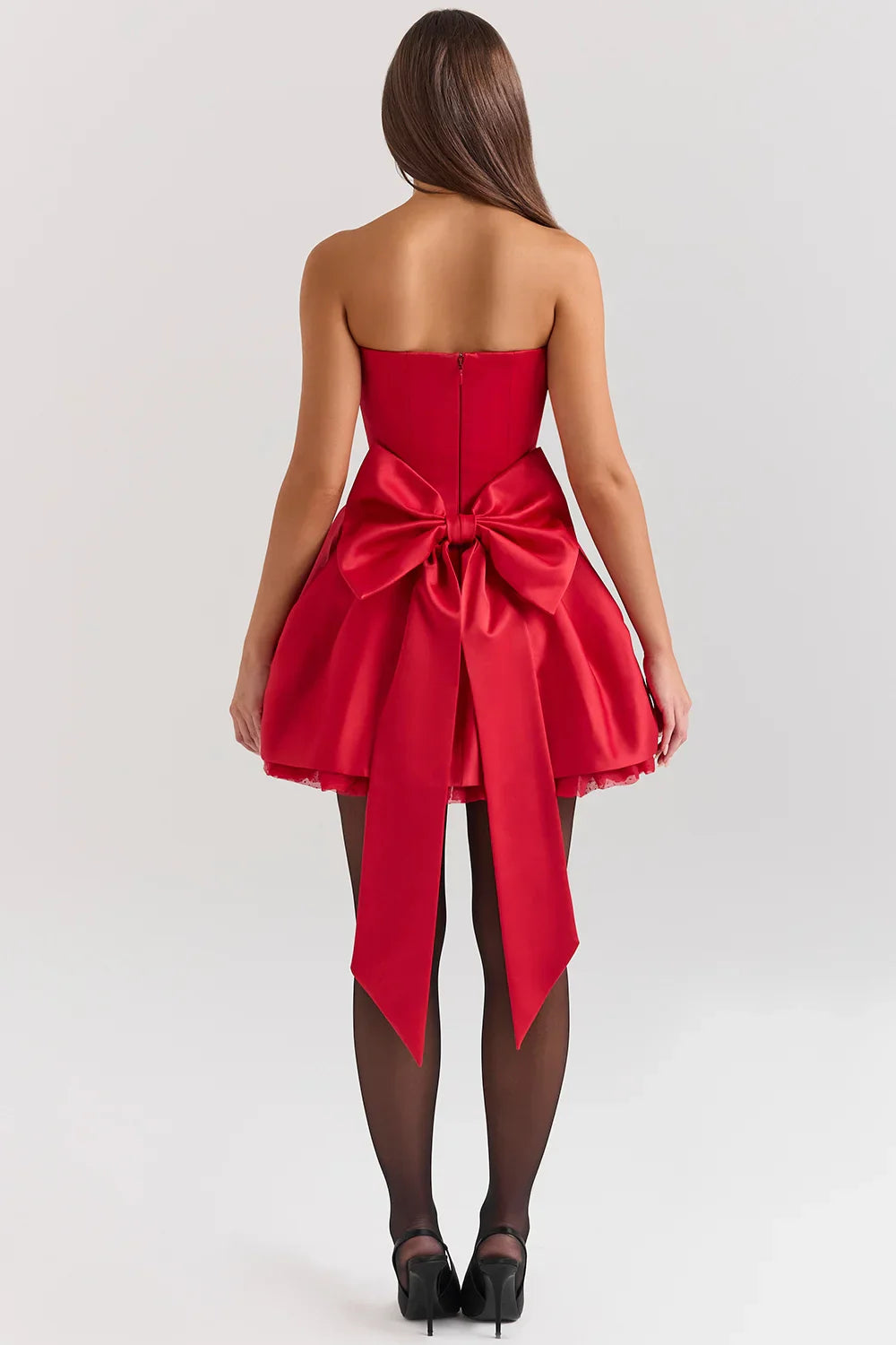 Red Satin Detachable Bow Mini Dress